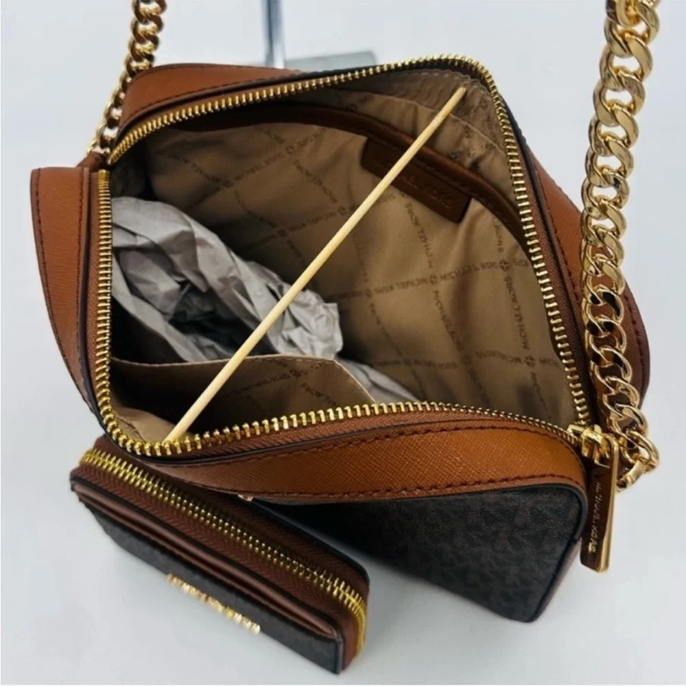 Michael Kors Large EW Crossbody Bag & Jet Set Travel ZA Card Case Wallet Brown - Picture 10 of 11